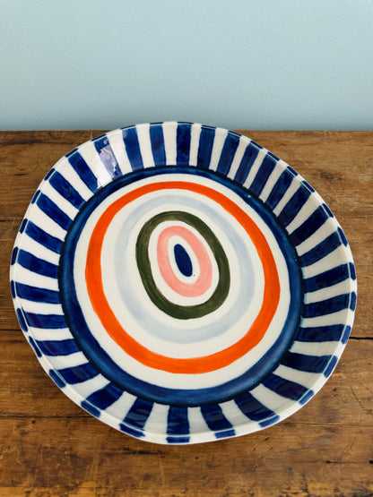 Large Oval Serving Plate - Blue, Orange and Green