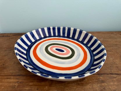 Large Oval Serving Plate - Blue, Orange and Green